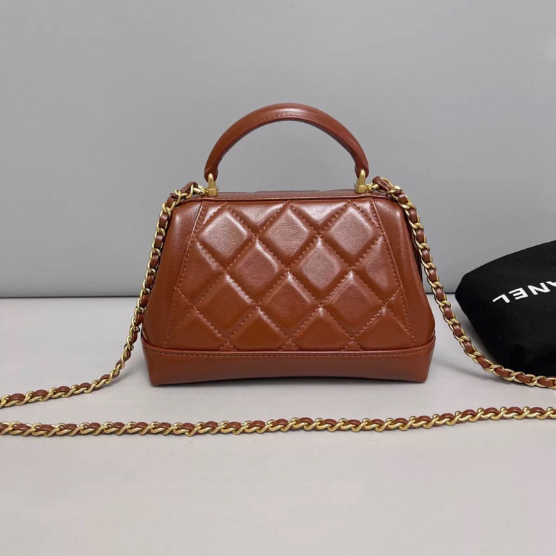 Chanel香奈兒 焦糖色全皮菱格金扣小號醫生包 芯片-1
