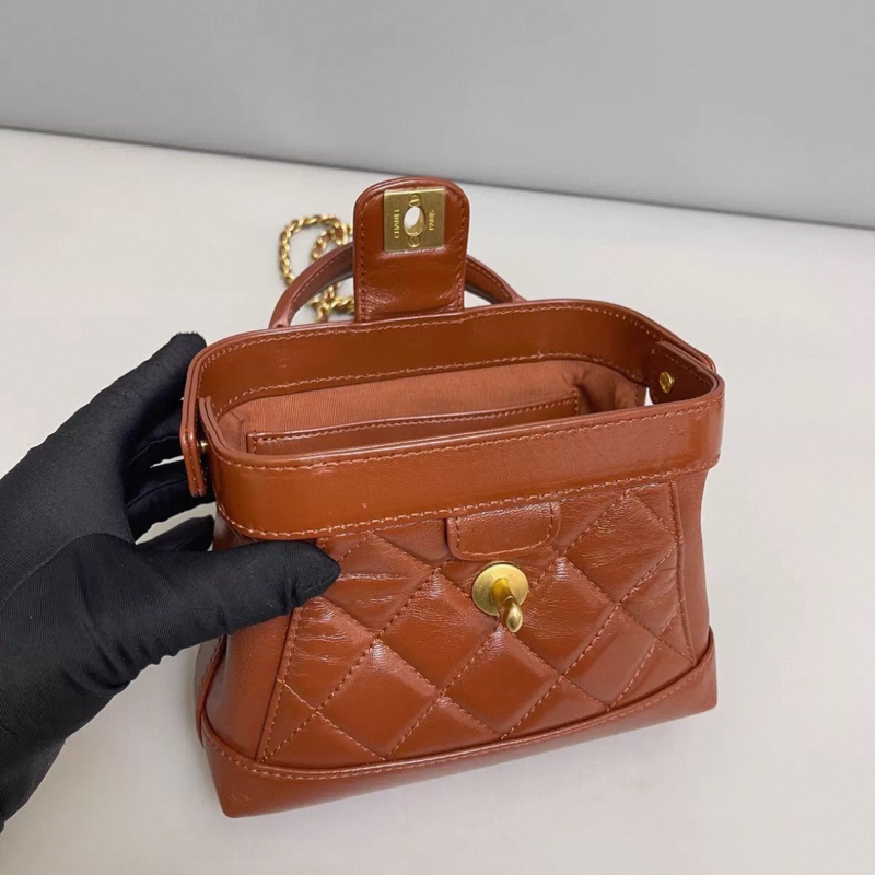 Chanel香奈兒 焦糖色全皮菱格金扣小號醫生包 芯片-6
