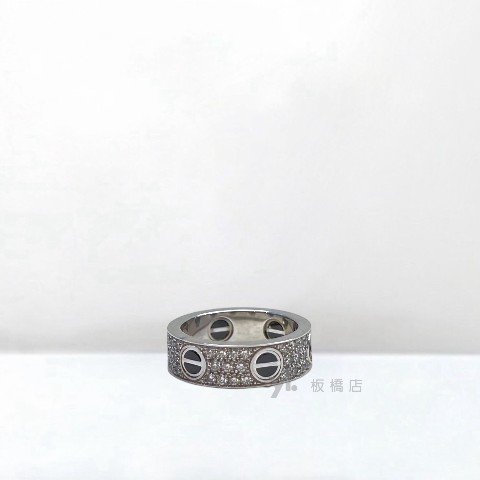 Y1981-Cartier  18K白金滿天星鑽黑陶瓷LOVE戒指-4