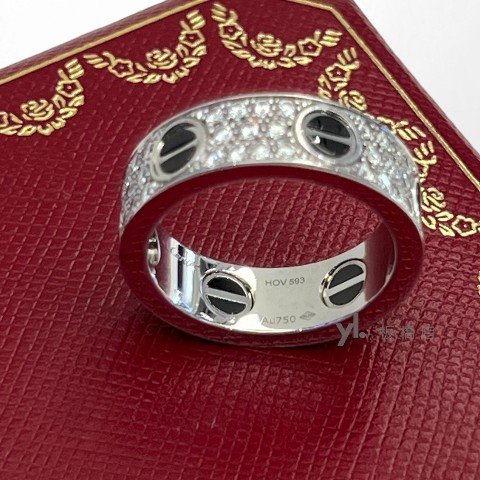 Y1981-Cartier  18K白金滿天星鑽黑陶瓷LOVE戒指-6