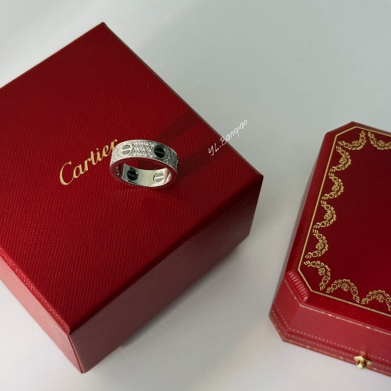 Y1981-Cartier  18K白金滿天星鑽黑陶瓷LOVE戒指-0