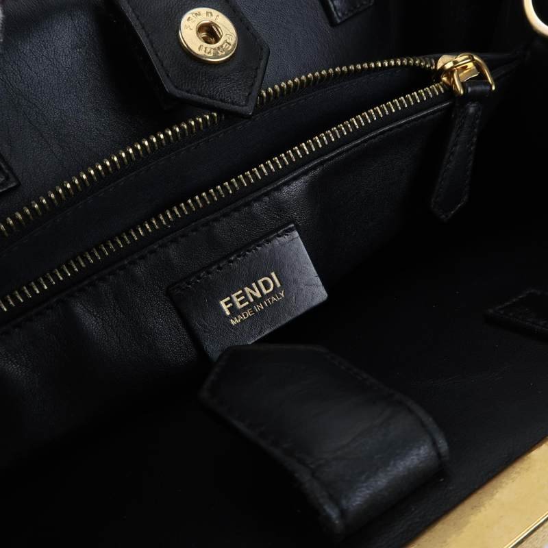 Fendi Petite 2 Jours中號牛皮拼色金屬框架單肩包-7