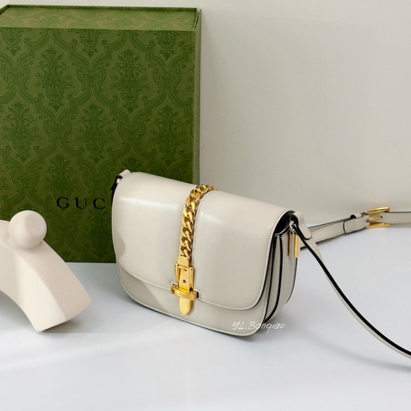 Y1986-GUCCI Sylvie1969系列白牛皮下蓋肩背包615965-0