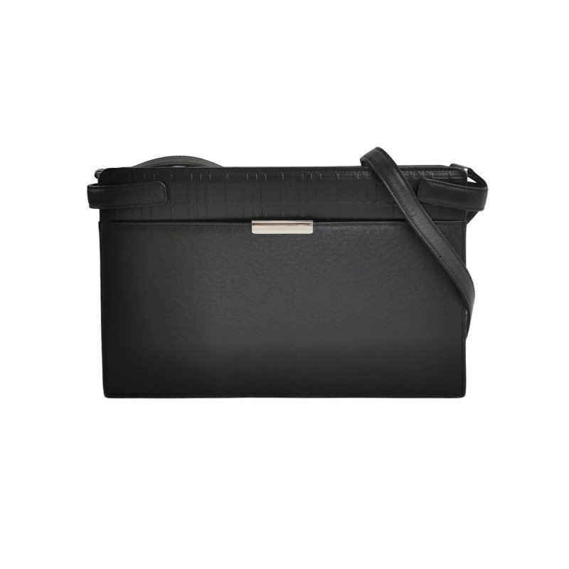 Burberry牛皮純色Logo銘牌斜挎包單肩包-0