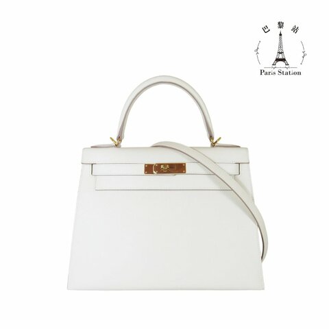 【巴黎站二手名牌專賣店】＊現貨＊HERMES 愛馬仕 真品＊Y刻奶昔白金扣KELLY28 手提包 肩背包
