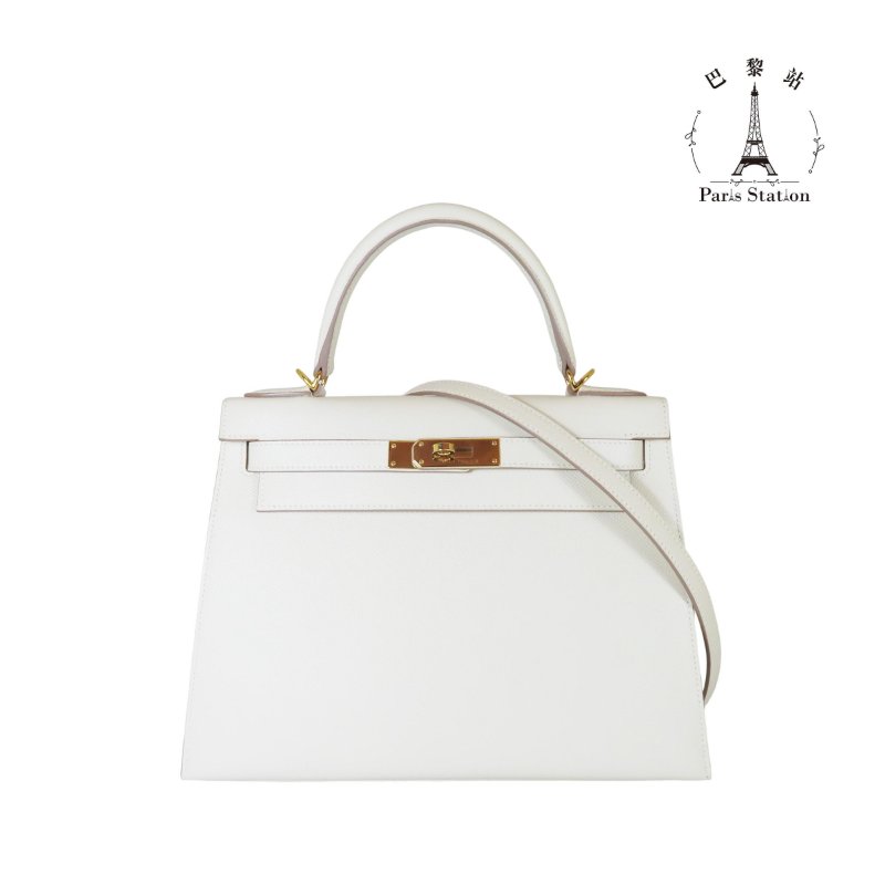 【巴黎站二手名牌專賣店】＊現貨＊HERMES 愛馬仕 真品＊Y刻奶昔白金扣KELLY28 手提包 肩背包-0