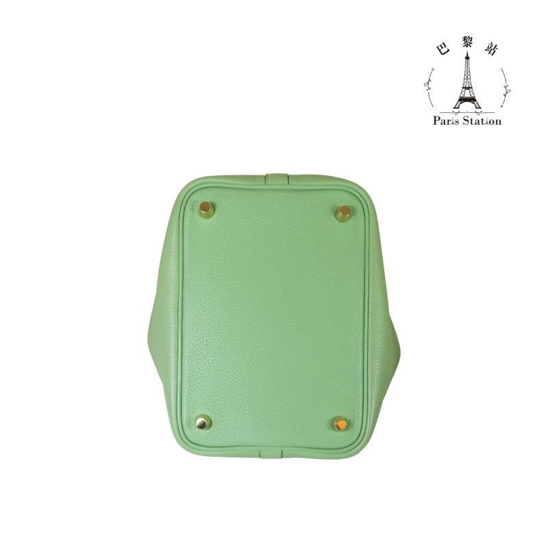 【巴黎站二手名牌專賣店】＊現貨＊HERMES 愛馬仕 真品＊Y刻 PICOTIN 18牛油果綠皮革金釦手提包 菜籃子-2