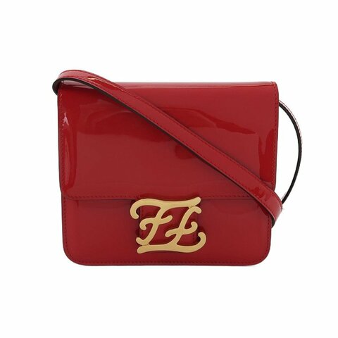 Fendi Karligraphy漆皮純色花體雙F logo斜挎包單肩包