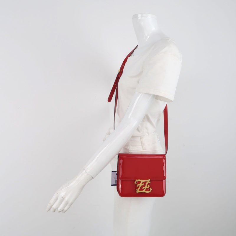 Fendi Karligraphy漆皮純色花體雙F logo斜挎包單肩包-1