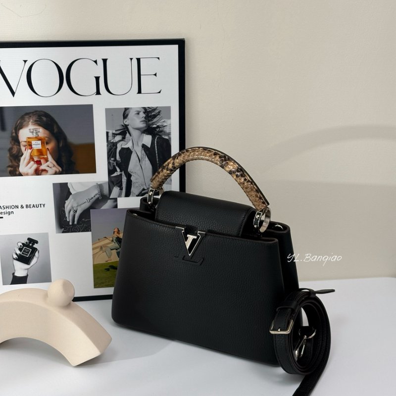 Y1987-LV Capucines BB黑牛皮蛇皮手把手提肩背包-0
