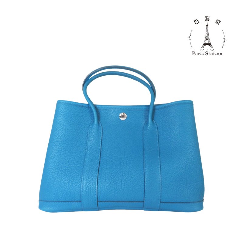 【巴黎站二手名牌專賣店】＊現貨＊HERMES 愛馬仕 真品＊X刻 Garden Party湖水綠牛皮銀釦GP 30手提包-0