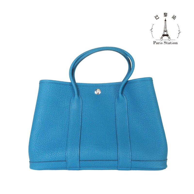 【巴黎站二手名牌專賣店】＊現貨＊HERMES 愛馬仕 真品＊X刻 Garden Party湖水綠牛皮銀釦GP 30手提包-1