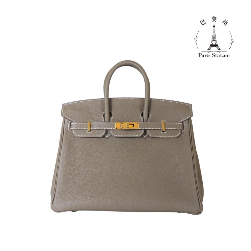 【巴黎站二手名牌專賣店】＊現貨＊HERMES 愛馬仕 真品＊Z刻大象灰色金釦BIRKIN 25柏金手提包-0