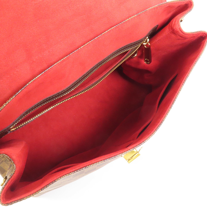 LOUIS VUITTON Damier Bergamo MM金扣手挽袋-4