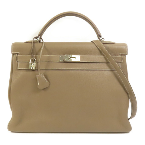 HERMES Togo皮革Kelly 40銀扣手挽肩背兩用袋Etoupe