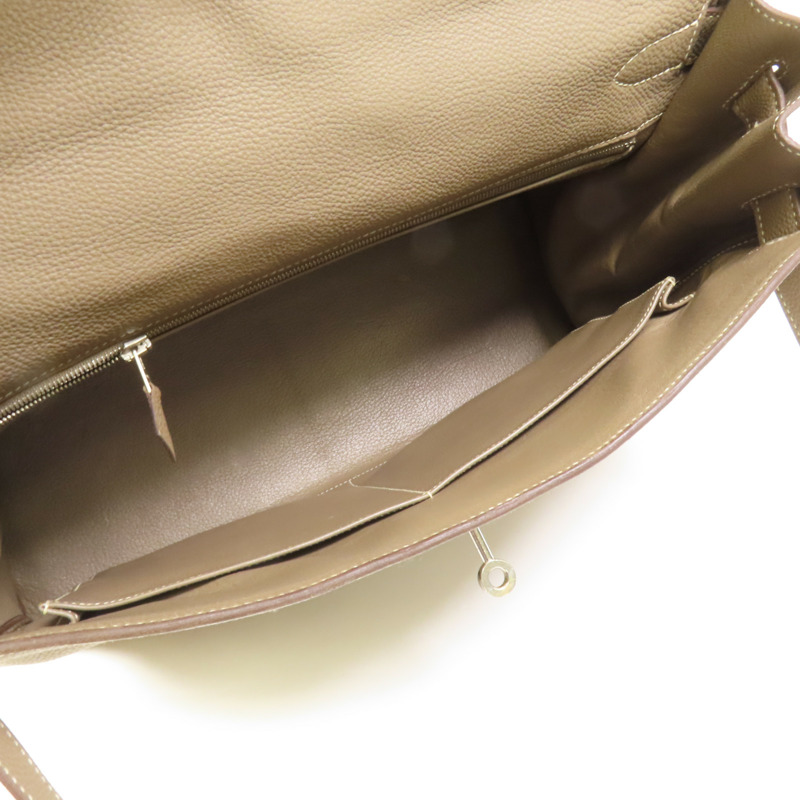 HERMES Togo皮革Kelly 40銀扣手挽肩背兩用袋Etoupe-4