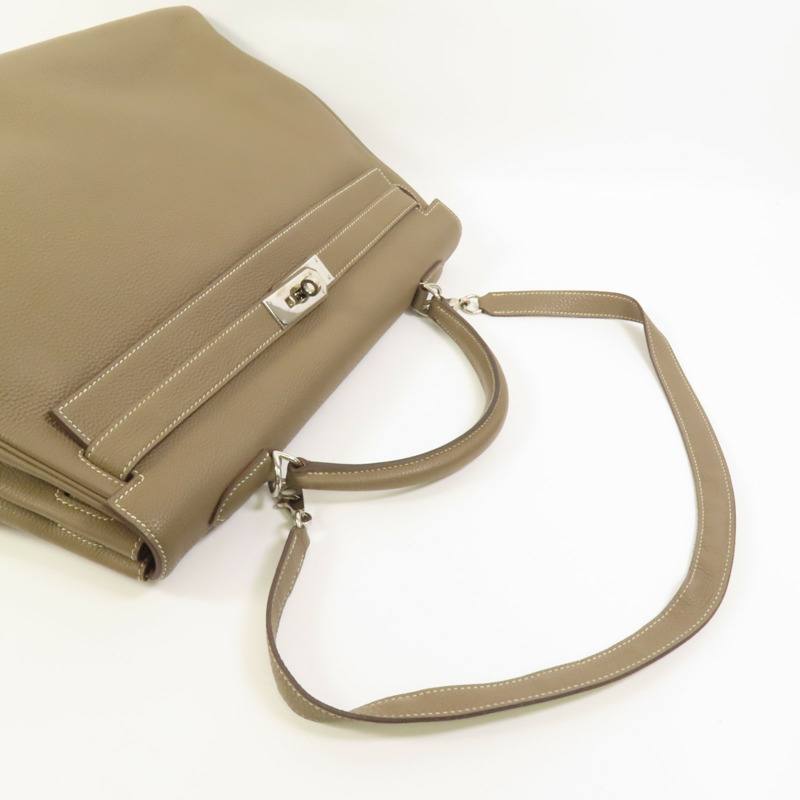 HERMES Togo皮革Kelly 40銀扣手挽肩背兩用袋Etoupe-5
