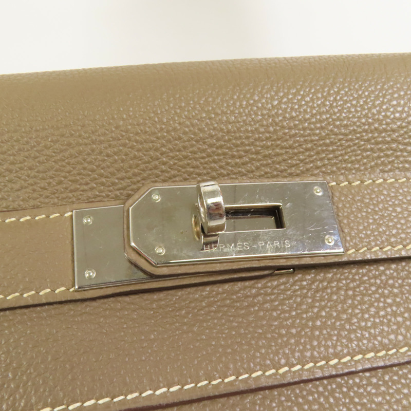 HERMES Togo皮革Kelly 40銀扣手挽肩背兩用袋Etoupe-7