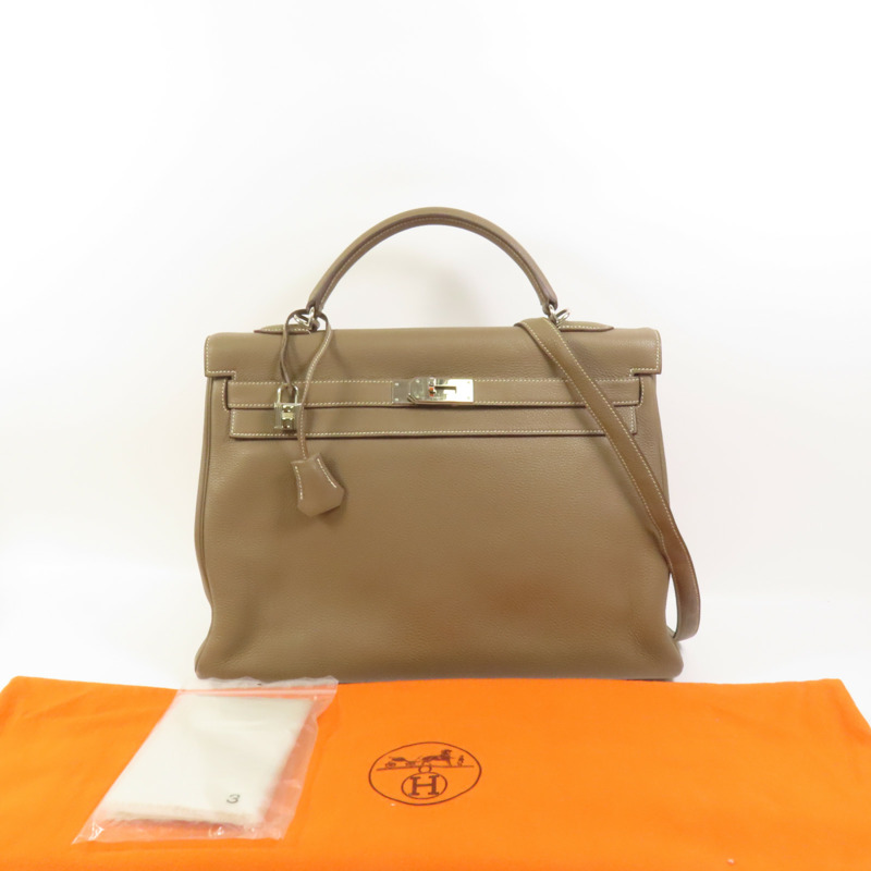HERMES Togo皮革Kelly 40銀扣手挽肩背兩用袋Etoupe-11