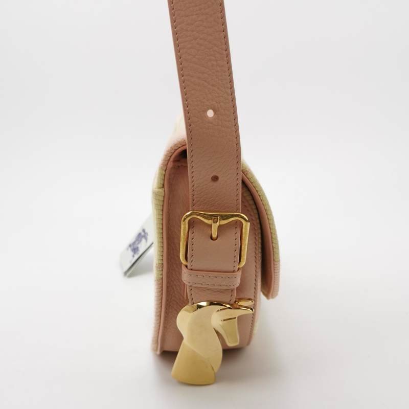 Burberry Chess牛皮帆布拼色圖案金屬旋扣斜挎包單肩包-3