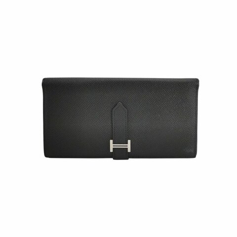 Hermes Bearn小號標誌H袢帶錢包Epsom牛皮銀扣89黑色T刻