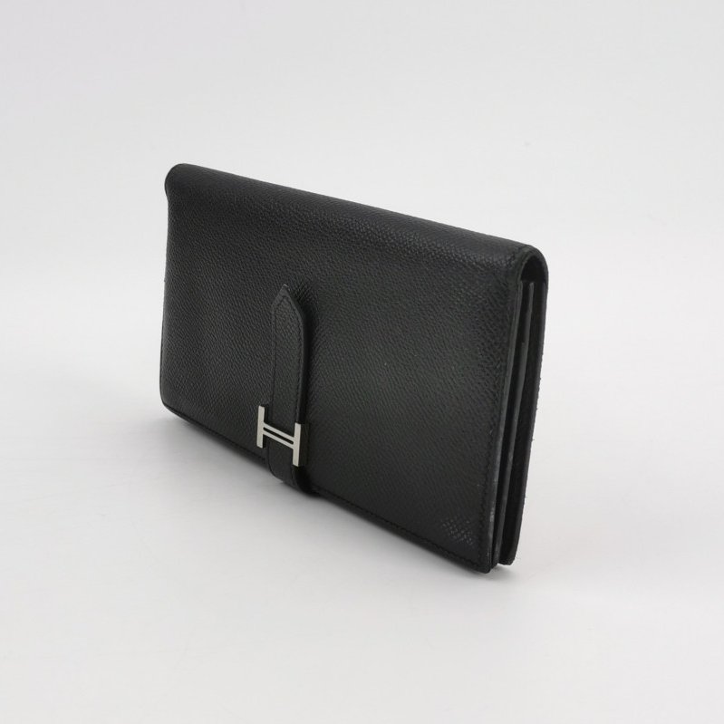 Hermes Bearn小號標誌H袢帶錢包Epsom牛皮銀扣89黑色T刻-1