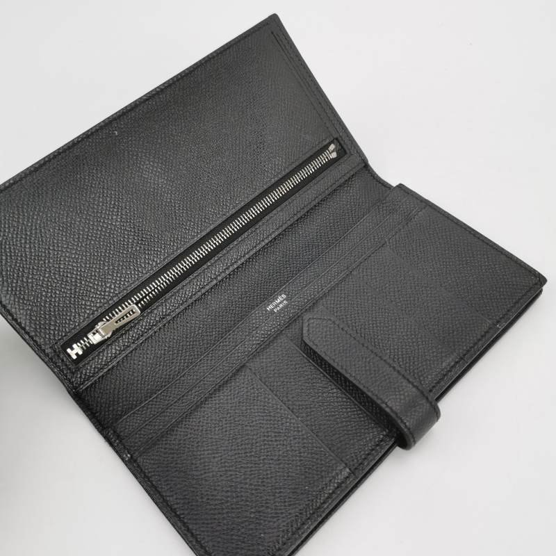 Hermes Bearn小號標誌H袢帶錢包Epsom牛皮銀扣89黑色T刻-5