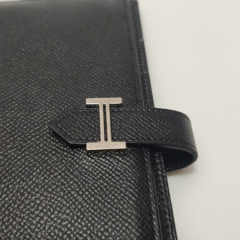 Hermes Bearn小號標誌H袢帶錢包Epsom牛皮銀扣89黑色T刻-10