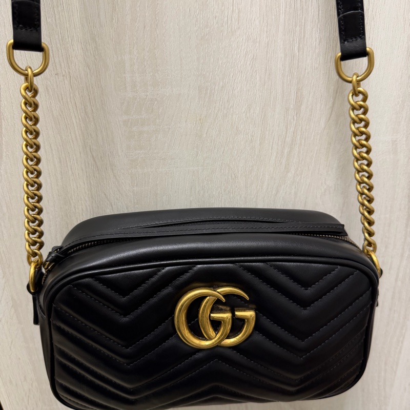 Gucci 447632 馬夢相機包 24cm 黑金-0