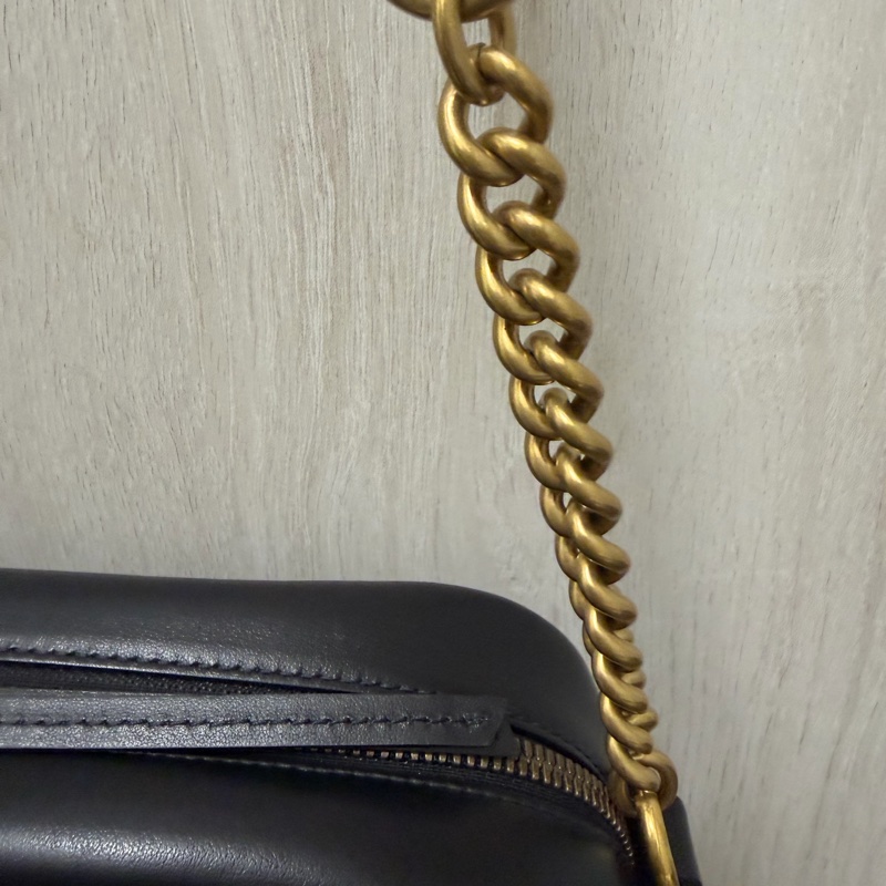 Gucci 447632 馬夢相機包 24cm 黑金-1