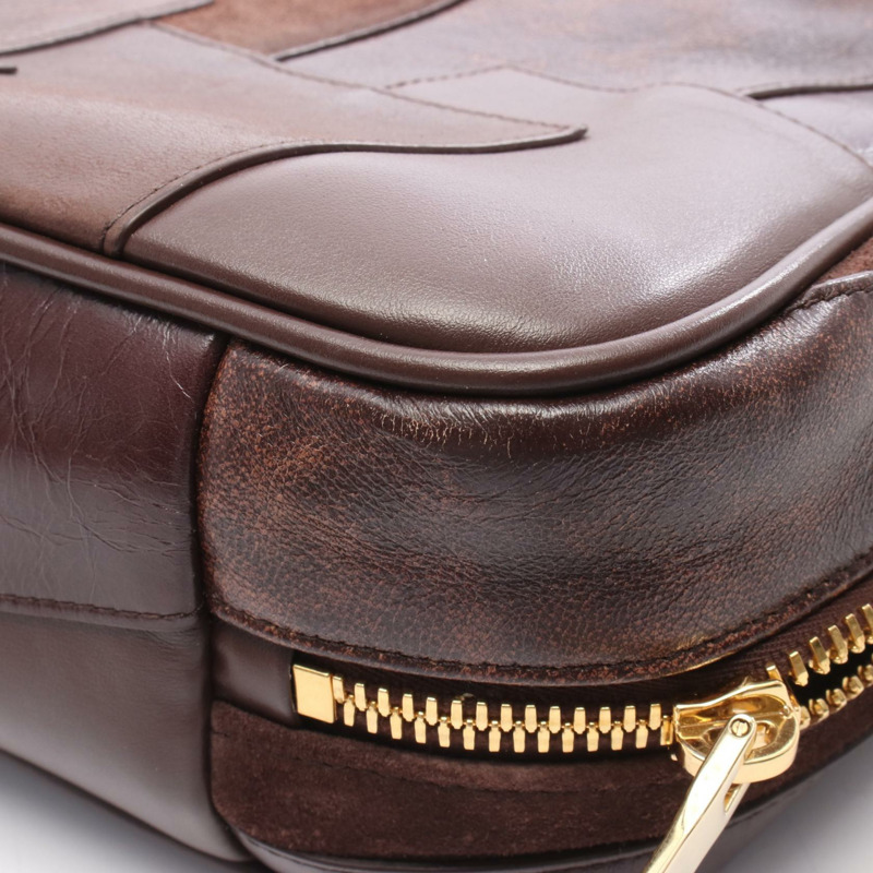 Miu Miu 拼布 Beau 單肩手提包，棕色 Briarwood 皮革絨面革，二手女款-4