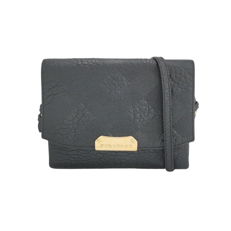 Burberry牛皮純色壓紋字母Logo銘牌斜挎包-0