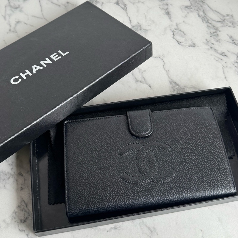 Chanel黑皮革大雙C釦式長夾✨老香-0