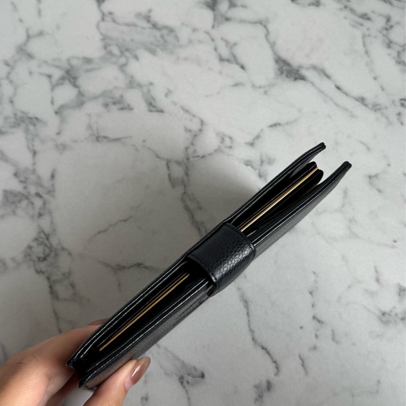 Chanel黑皮革大雙C釦式長夾✨老香-1