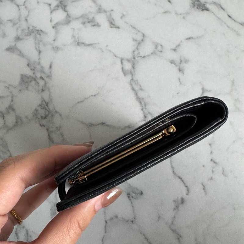 Chanel黑皮革大雙C釦式長夾✨老香-4