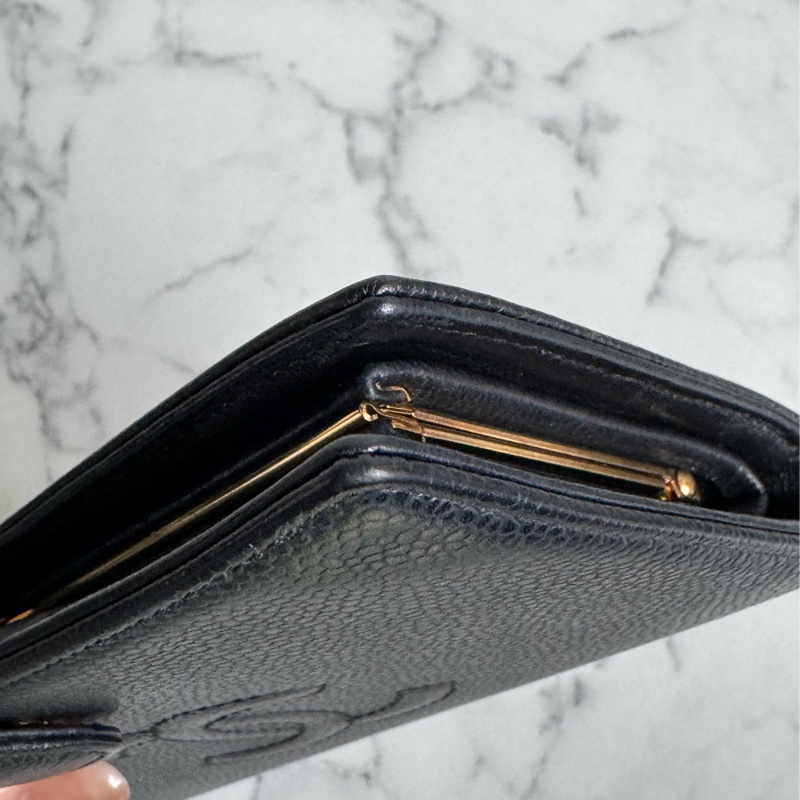 Chanel黑皮革大雙C釦式長夾✨老香-9