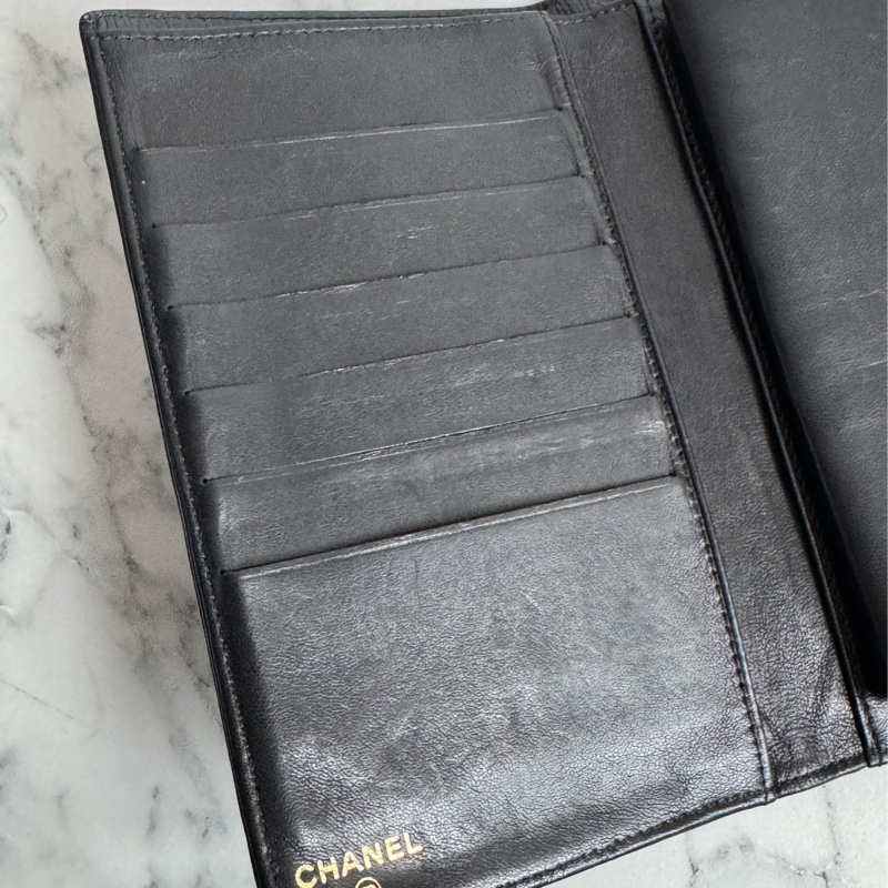 Chanel黑皮革大雙C釦式長夾✨老香-13