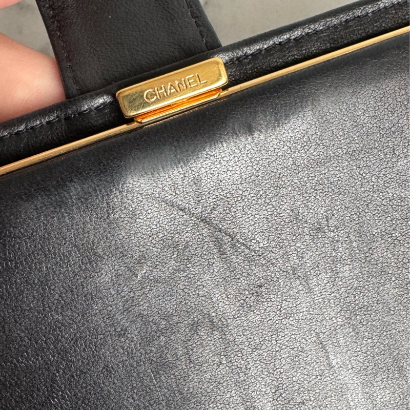 Chanel黑皮革大雙C釦式長夾✨老香-15