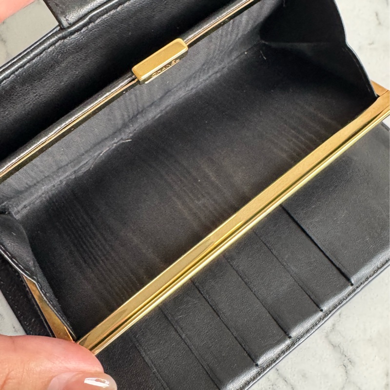 Chanel黑皮革大雙C釦式長夾✨老香-18