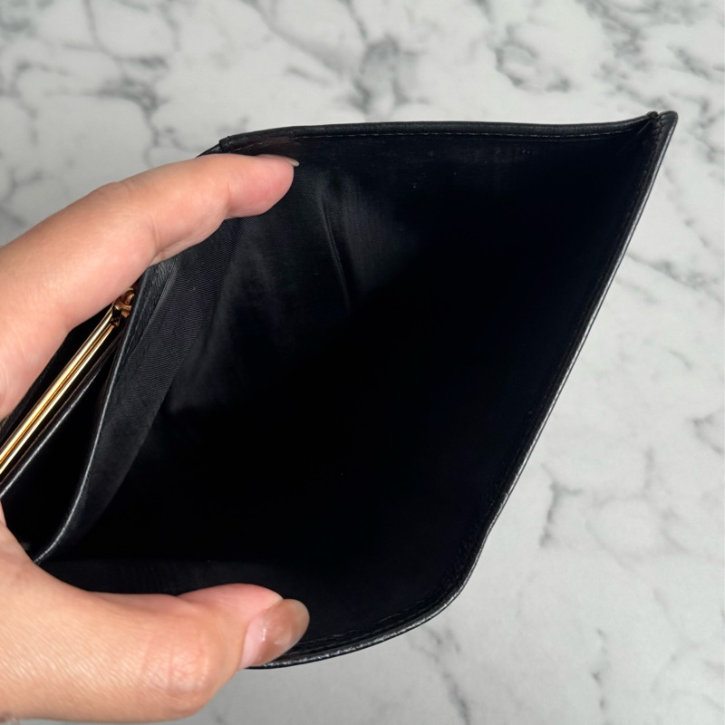 Chanel黑皮革大雙C釦式長夾✨老香-29