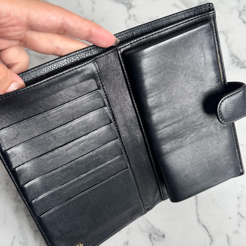 Chanel黑皮革大雙C釦式長夾✨老香-34