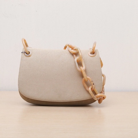 PRADA 奶茶色棉中古亞克力鏈條腋下包