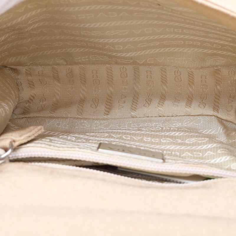 PRADA 奶茶色棉中古亞克力鏈條腋下包-5