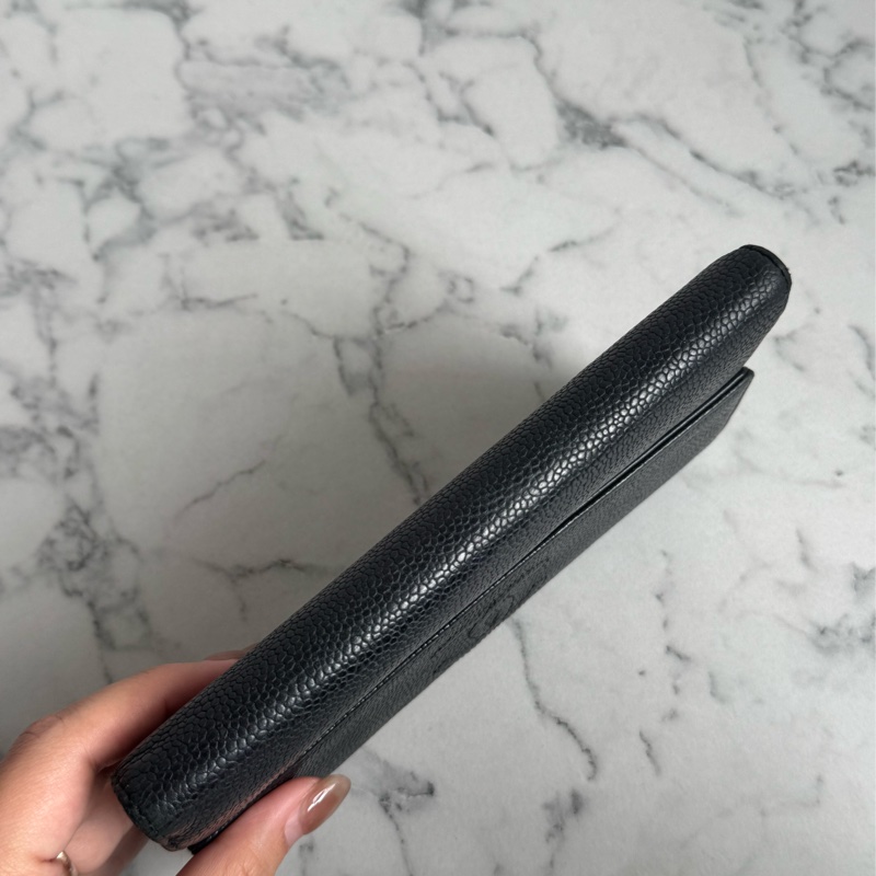 Chanel黑皮革雙面釦式長夾✨老香-4