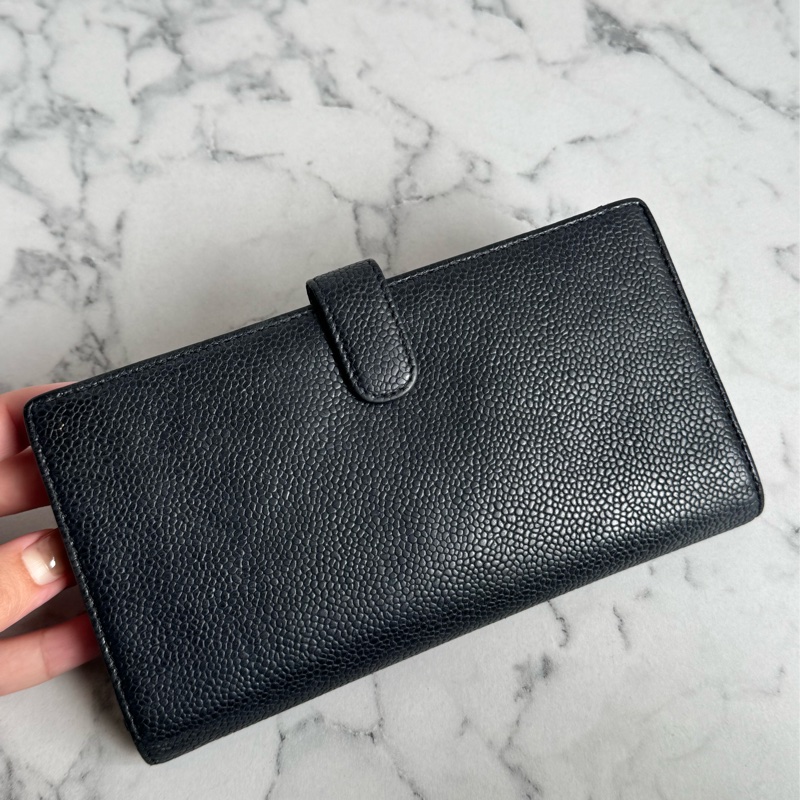 Chanel黑皮革雙面釦式長夾✨老香-5