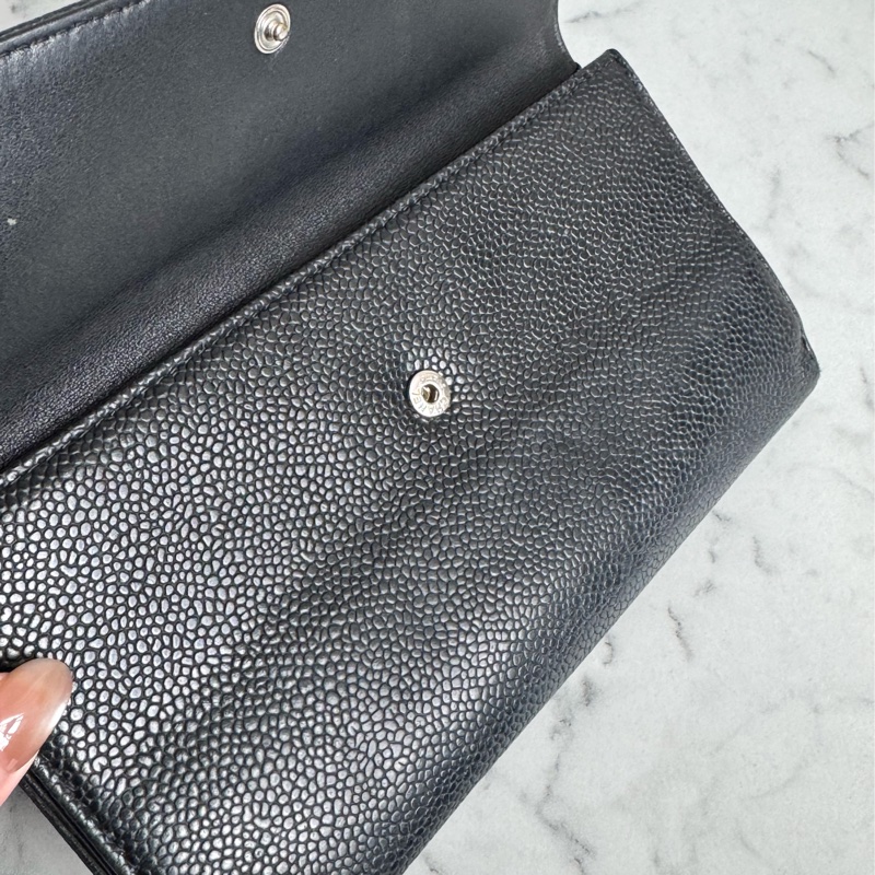 Chanel黑皮革雙面釦式長夾✨老香-12