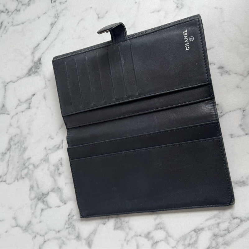 Chanel黑皮革雙面釦式長夾✨老香-16