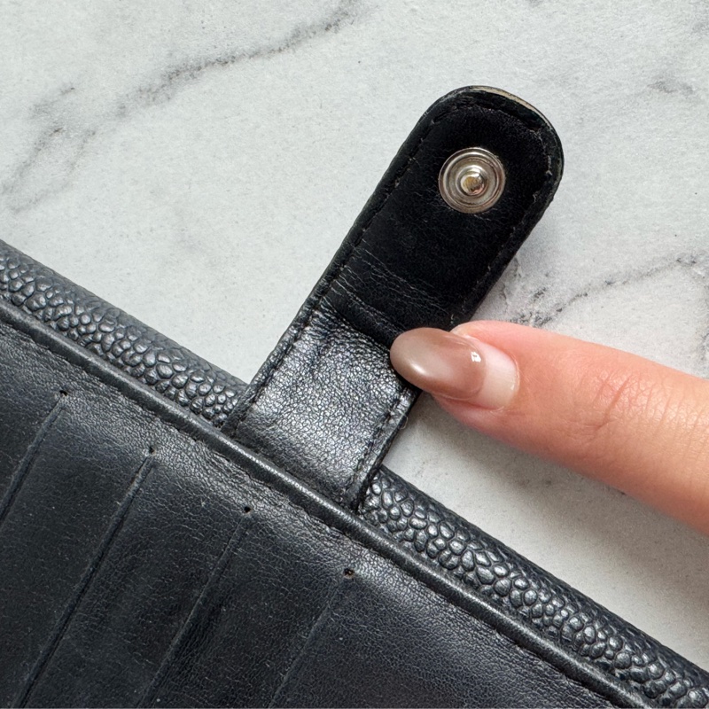 Chanel黑皮革雙面釦式長夾✨老香-17