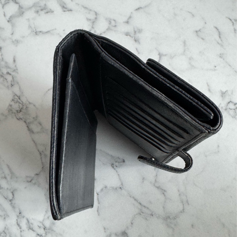 Chanel黑皮革雙面釦式長夾✨老香-28