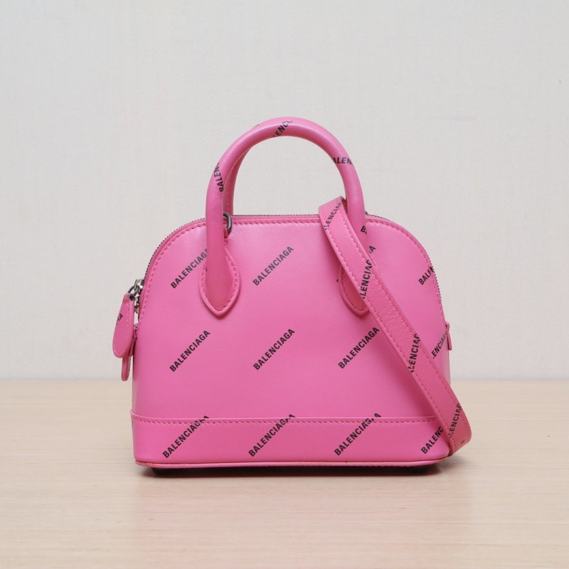 BALENCIAGA 玫紅牛皮滿印logomini貝殼包肩背包-0